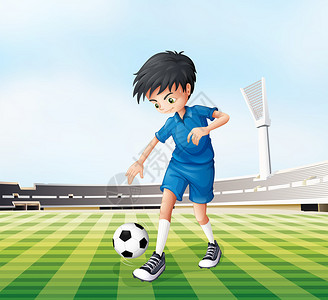 一位年轻绅士踢足球的插图图片