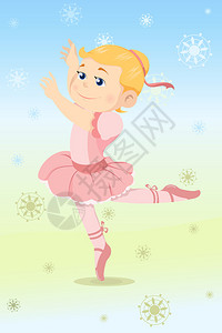 踮脚尖小女孩一位打扮成芭蕾舞女的漂亮女插画