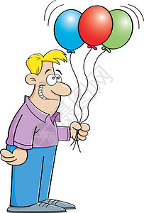 一个人拿着气球的卡通插图图片