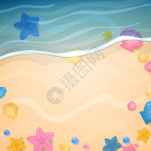 夏季海滩上五颜六色的贝壳的矢量图解背景图片