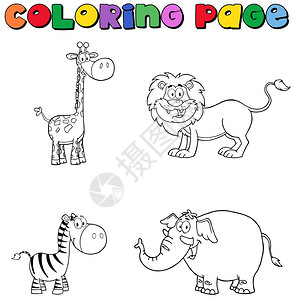 丛林动物着色页插图图片