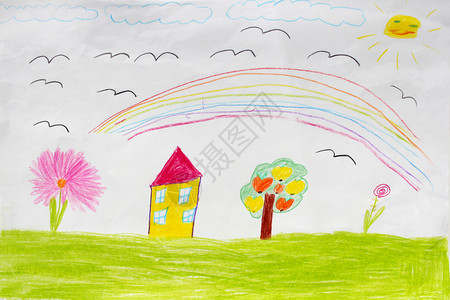 儿童画房子和树的形象图片