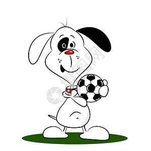 一只拿着白色背景足球的卡通狗图片