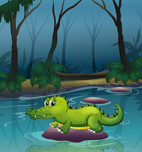 森林内河流中鳄鱼的插图图片