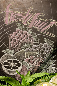 新鲜水果和蔬菜粉笔绘画标志图片