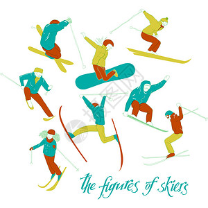 滑雪者和单板滑雪者的身影图片