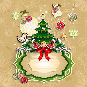 贴在标签和鲜花上的圣诞树装饰品图片