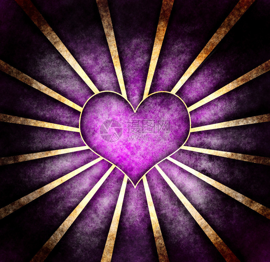 深红色紫心脏有射线背图片