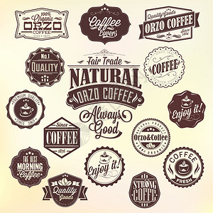 一套老式复古咖啡徽章和标签图片
