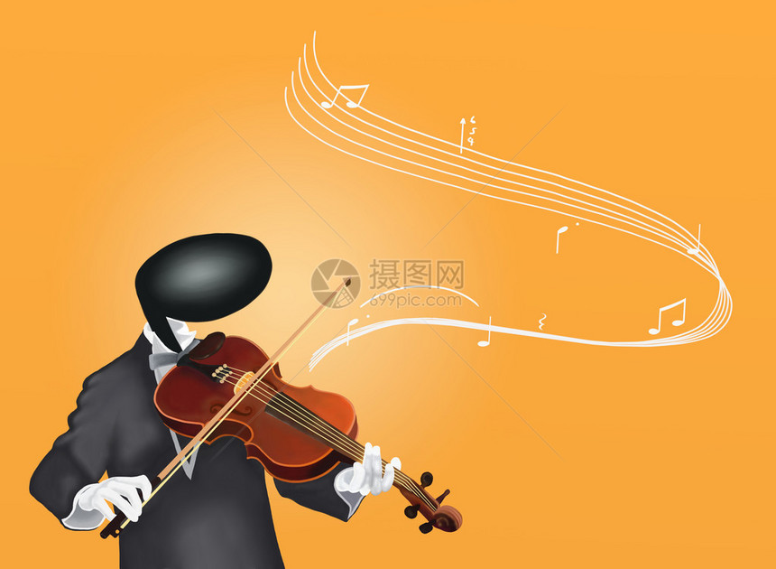 小提琴手用音符和声波演奏小提琴图片
