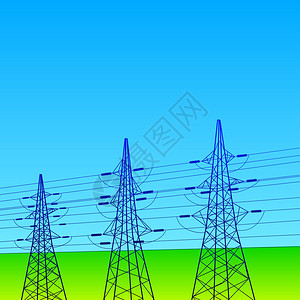 电气线路和带有蓝天的塔架矢量插图图片