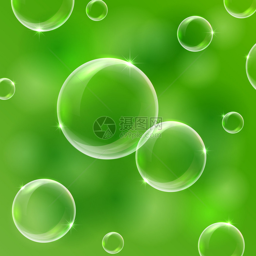 绿色背景上的肥皂泡插图图片