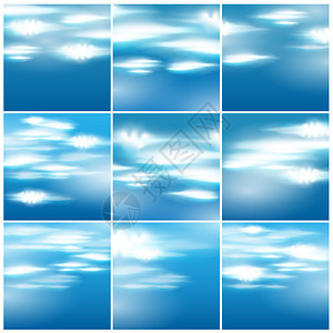 由9个美丽的蓝色天空和云层插图组成图片