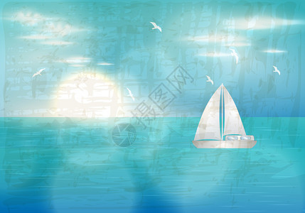 矢量反转用帆船绘制美丽的蓝色海图片
