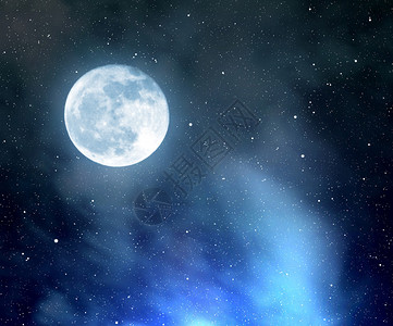 与星云和月亮的夜空背景图片