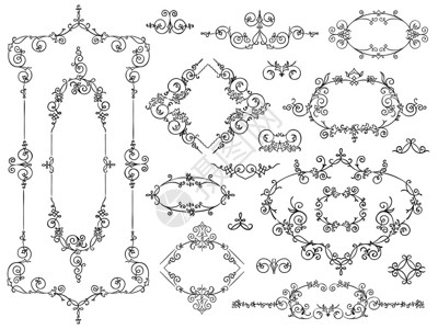 花饰旋曲一套古老风格的纤维装饰设计元件插画