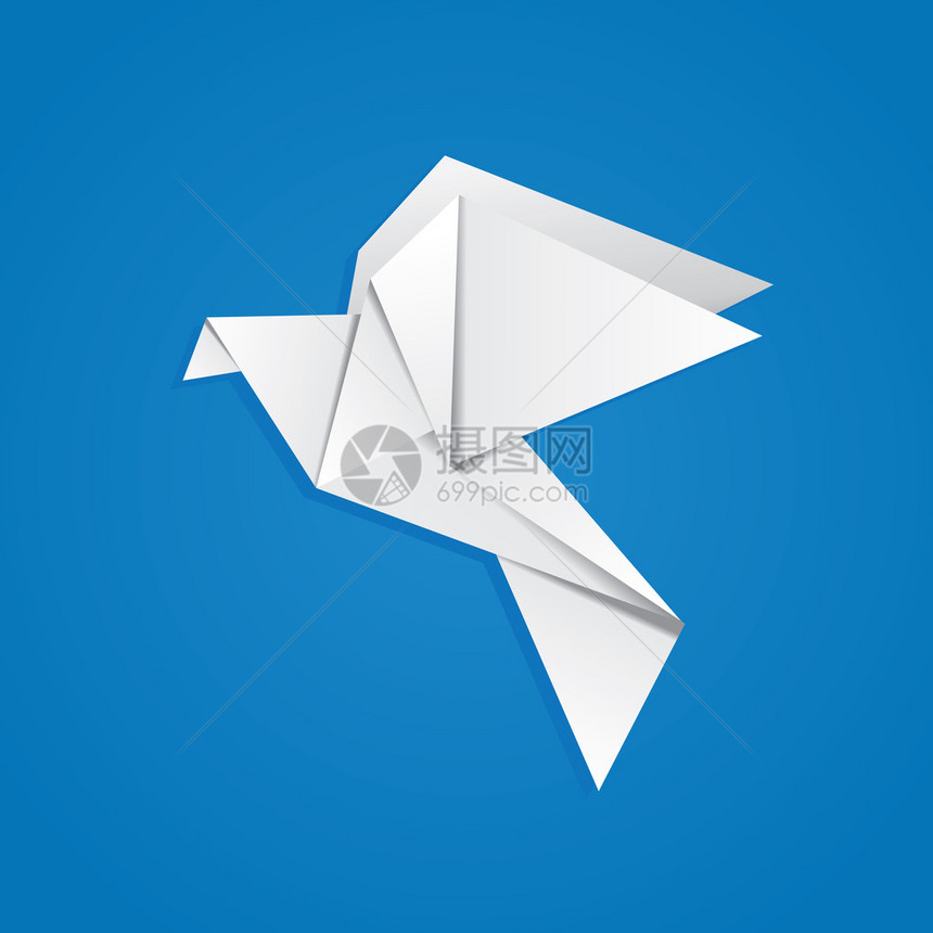 白色折叠纸蓝色背景上的折纸鸽子图片