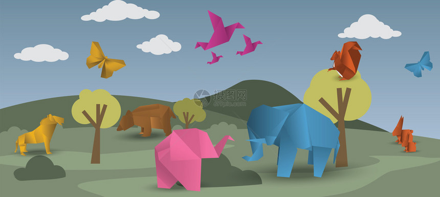折纸动物的矢量图解图片
