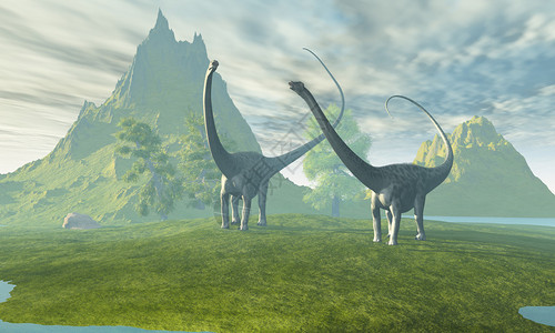 埃斯卡洛普两只迪普洛多科斯恐龙在黎明使升插画