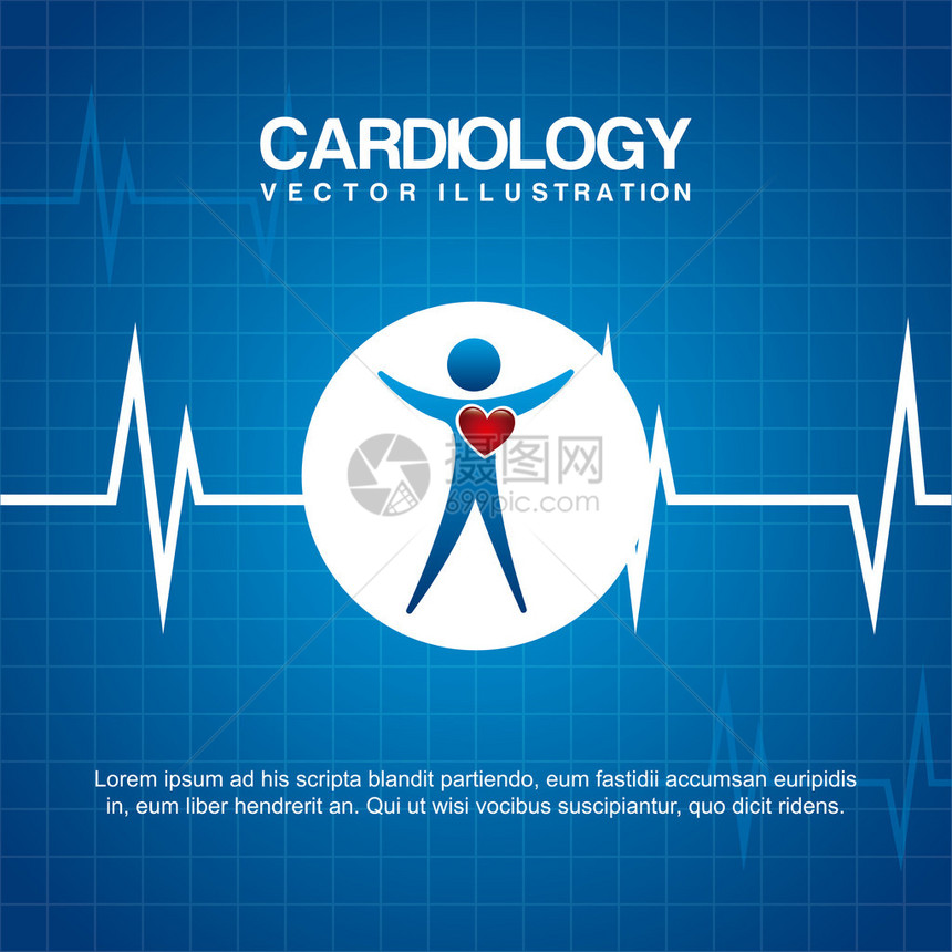 蓝色背景矢量图上的心脏病学设计图片