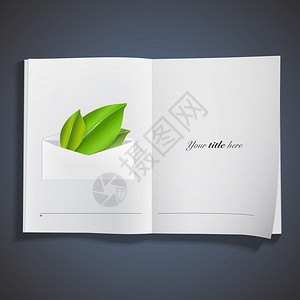 信封内的绿叶印在书上矢量设计图片