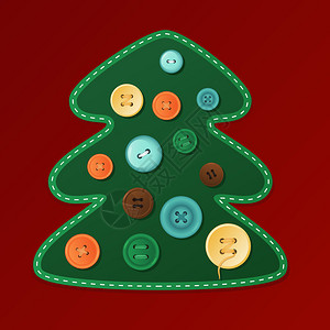阿西尼博圣诞树上装有纽扣贺卡矢量插画