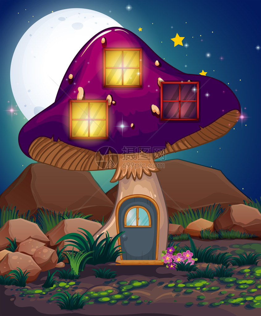 紫蘑菇屋的插图图片