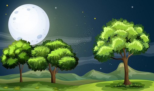 明亮的全月之光下一片干净绿背景图片