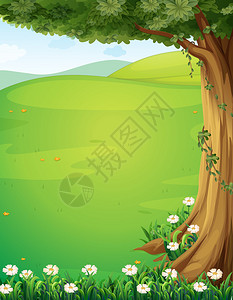 用一棵树和一棵花的山景插图图片