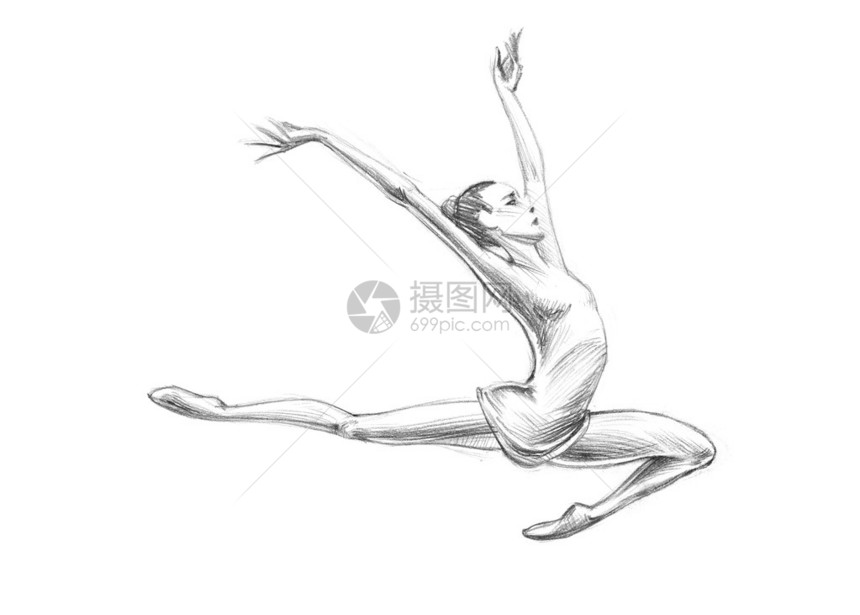 手绘素描铅笔插图奥运会动员跳远图片