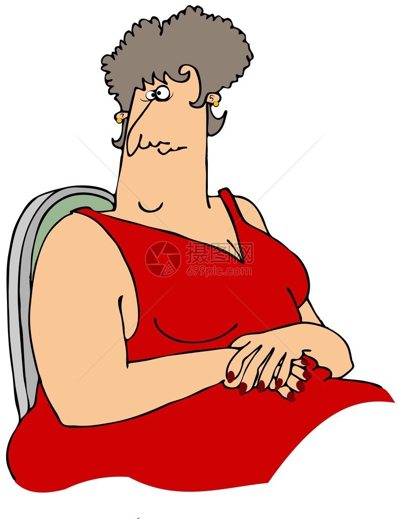 这个插图描绘了一位大女人坐在椅子上图片
