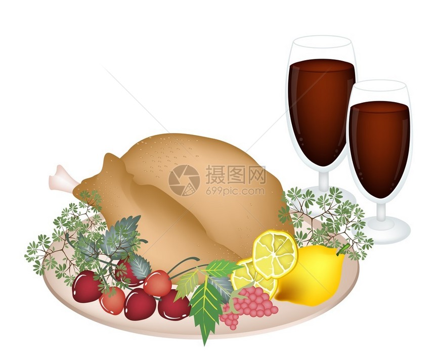 与贝里水果柠檬Herb和Wine一起在感恩节晚宴上盛装烧烤图片