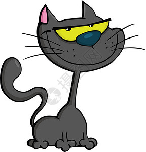快乐的黑猫卡通插图图片