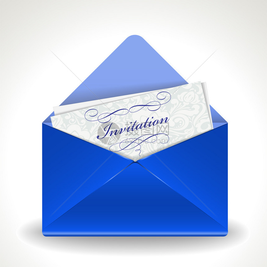 蓝色开放信封带有美丽的邀请图片