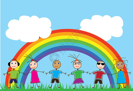 矢量快乐的孩子和彩虹图片