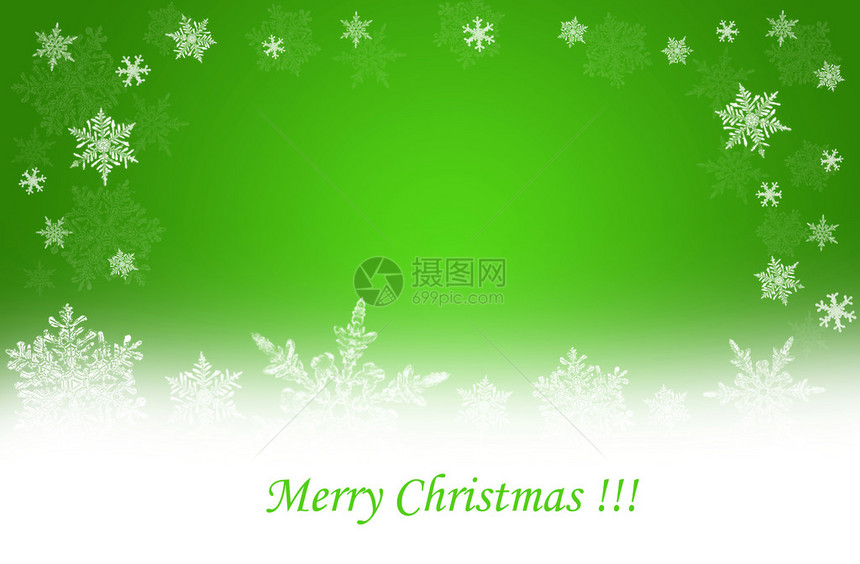 绿色圣诞背景与白色雪花图片