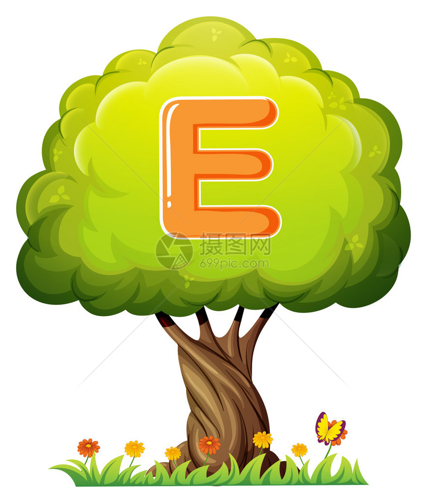 白色背景上带字母E的树图片