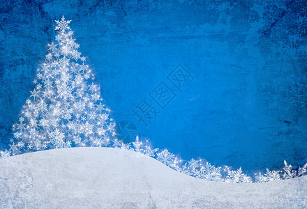 蓝色圣诞背景与雪花和松树图片