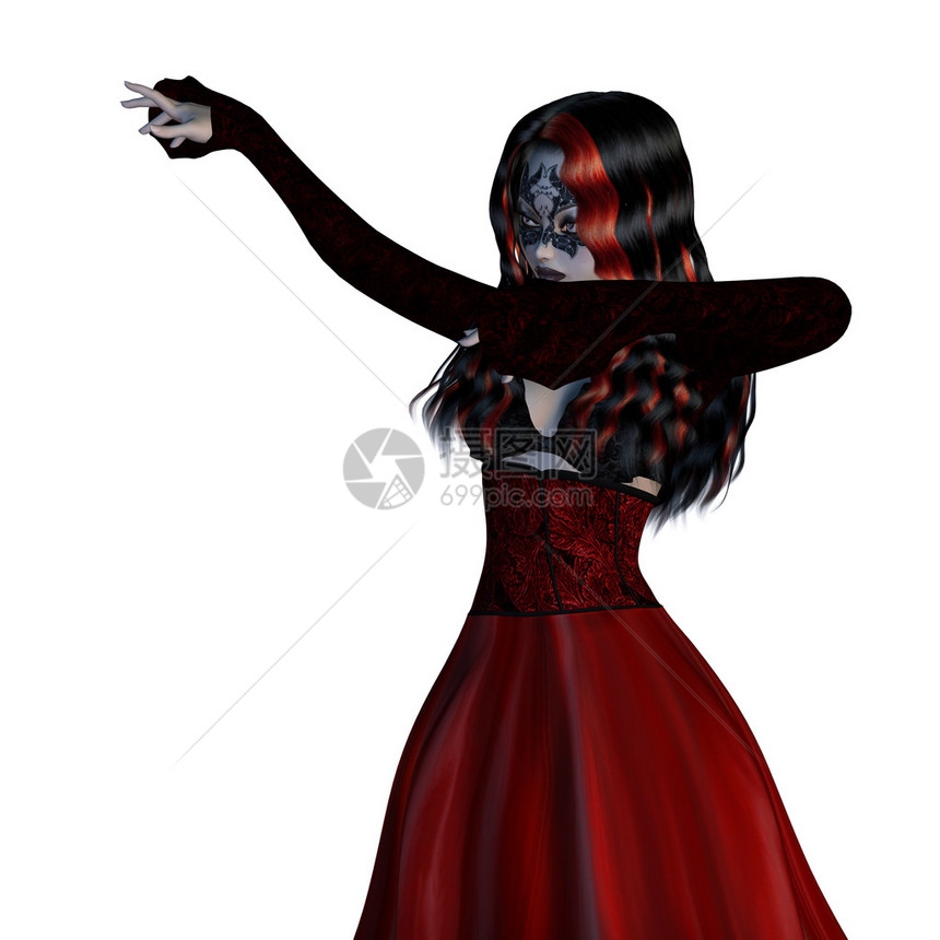 数字化地展示了一位穿白色背景红衣的哥特女郎图片