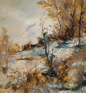冬天的风景油画插图图片