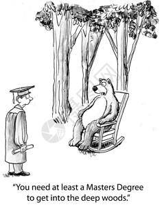 卡通插图毕业生需要硕士学位才能进入树林您至少需要硕士学位图片
