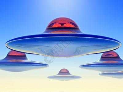 科幻插画天空中的飞碟背景图片