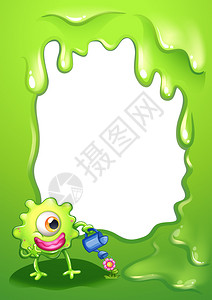 插图与浇灌植物的绿色怪物的边界图片