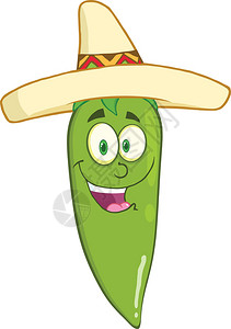 带着墨西哥帽子微笑的绿色辣椒胡卡通图片