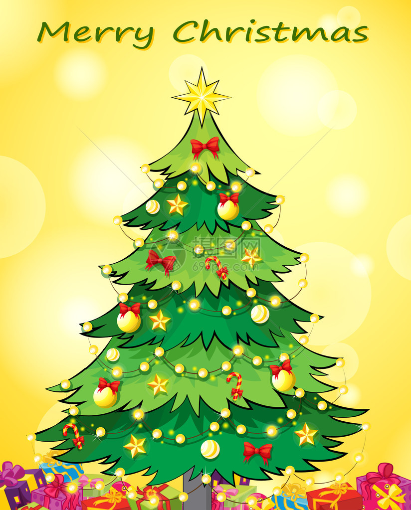 带有绿色圣诞树的圣诞节卡模板插图Chri图片
