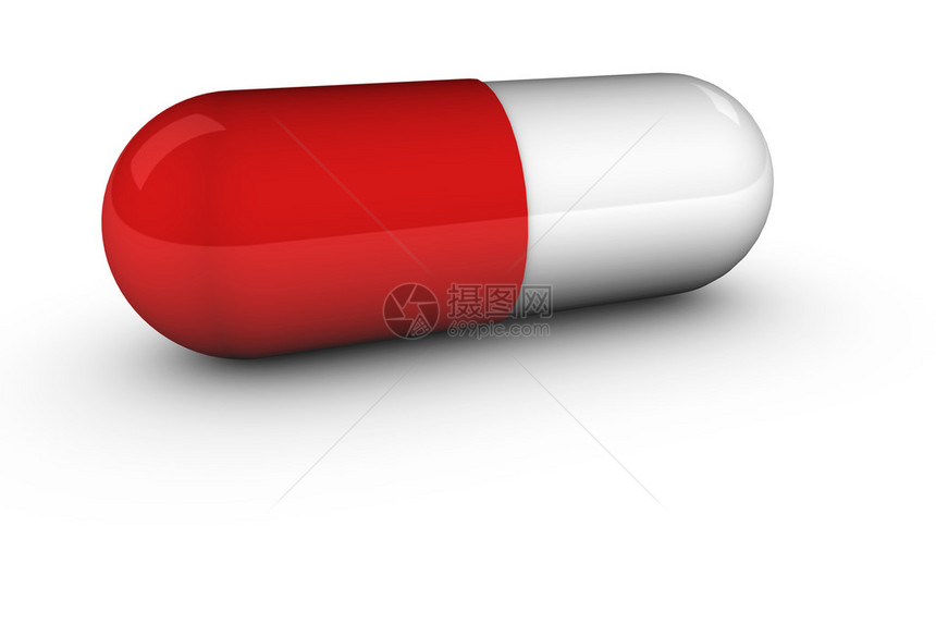 白色背景上的红色药丸的3D渲染图片