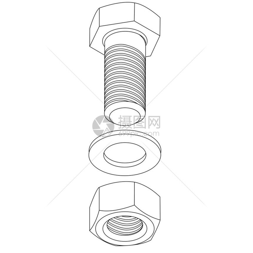不锈钢螺栓和螺母矢量图图片