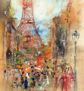 巴黎街头插图油画背景图片