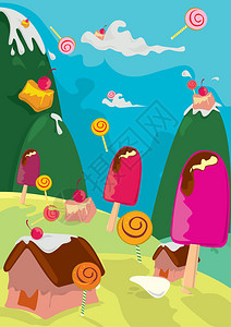 弹起我心爱的土琵琶矢量有趣的冰淇淋糖果在土地上插画
