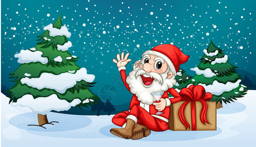说明一个快乐圣诞老人坐在松树图片